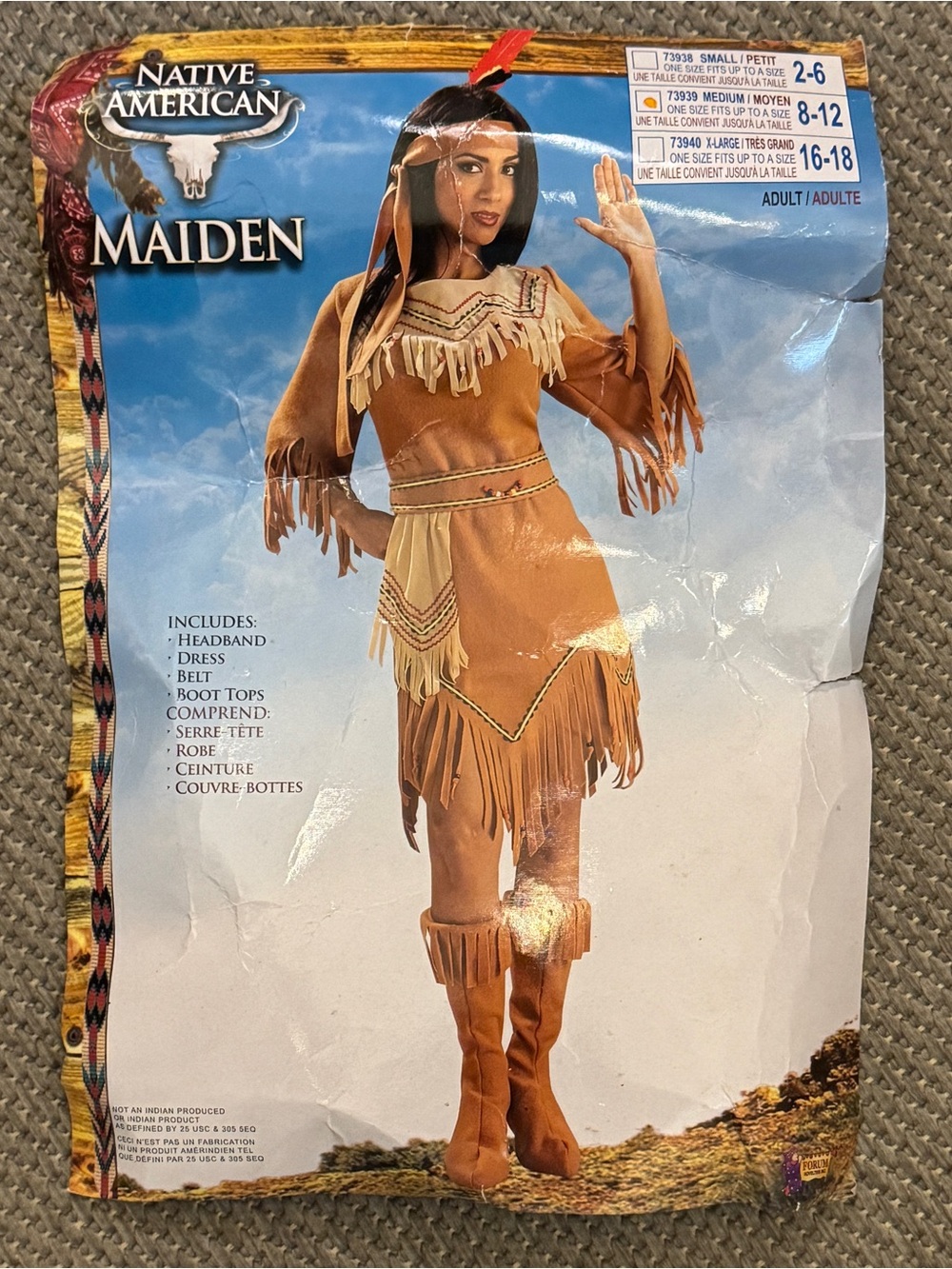 Forum Novelties Native American Maiden Costume Women M 8-12 Fringe 4 Piece